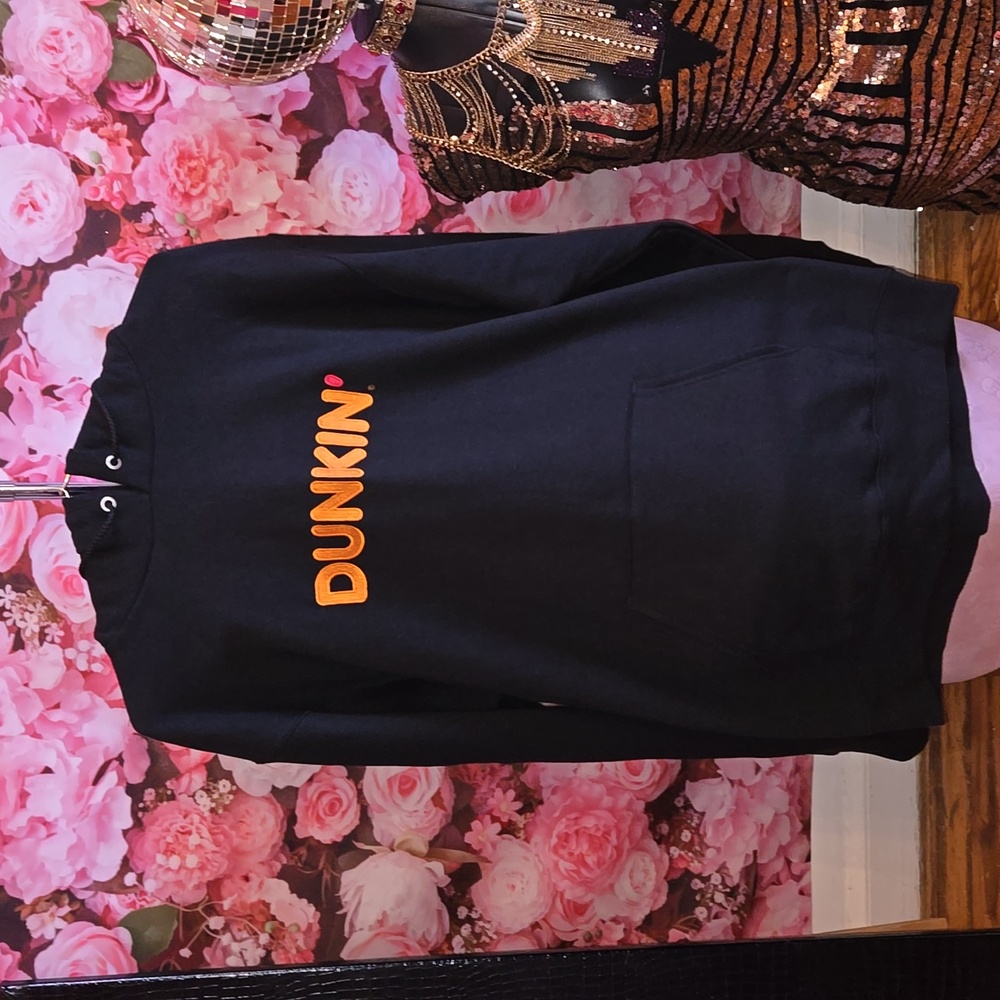 Champion Dunkin Donuts orange embroidered black hoodie size Large NEW - Picture 1 of 5